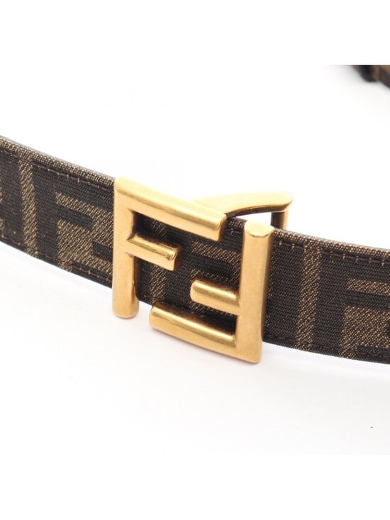 Fendi Belt FF Logo Buckle Gold Reversible Black Brown Canvas Leather main image 4